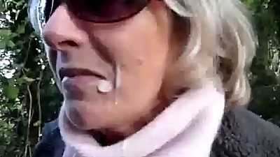 gloved old slut blow job