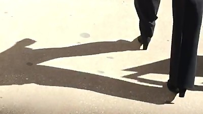 Nice mature slim booty in black dress