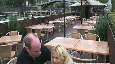 Horny couple fucking on public bench