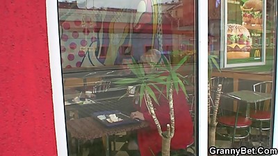 He picks up huge old grandma for cock