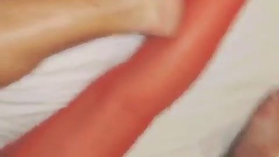 Red pantyhose amateur wife relax