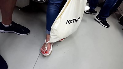 Candid mature feets, long red toes to